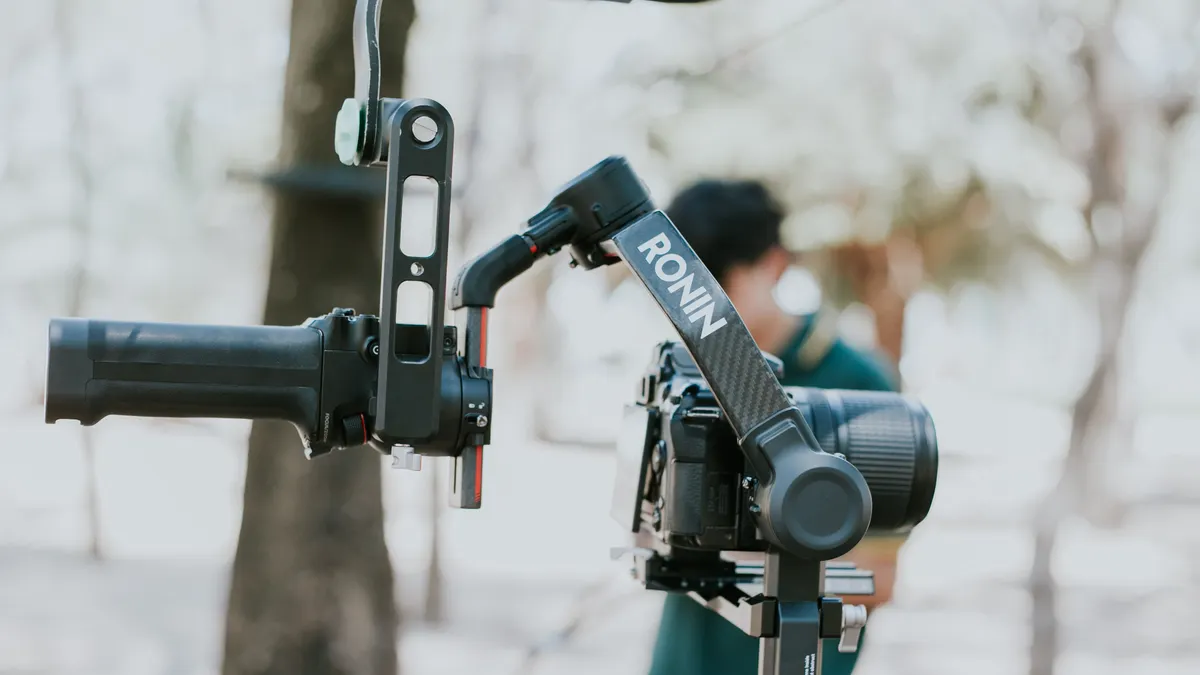 close-up of a handheld camera gimbal